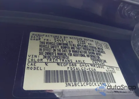 2012 Nissan Versa 1.8 Sl z USA, uszkodzony, nr VIN 3N1BC1CP0CK199131